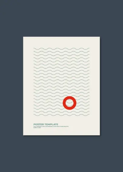 Download the Most Minimalist Summer Poster Design Template with Waves and a Lifebuoy as Editable Vector Graphic for Adobe Illustrator