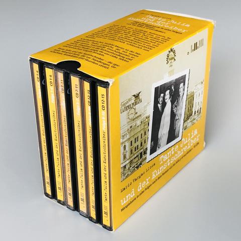 CD-Box mit der Hörspielserie „Tante Julia und der Kunstschreiber“ von Mario Vargas Llosa, produziert vom damaligen Schweizer Radio DRS 2.