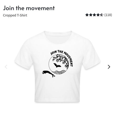Screenshot aus meinem Shop. Das weiße Cropped Shirt mit "JOIN THE MOVEMENT" Logo.