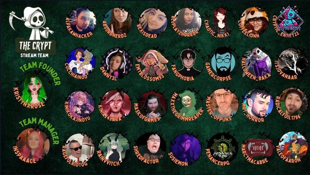 A white skeletal reaper in the top left, with profile pictures of thirty streamers, two marked as founder and 28 as members.

Full list in a thread at https://bsky.app/profile/cryptcommunity.bsky.social/post/3lma2jnftmc22