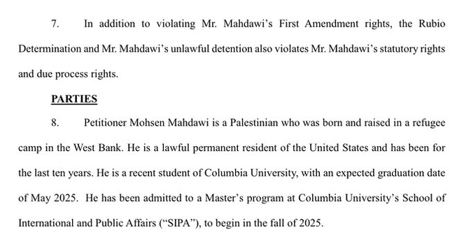 Mohsen Mahdawi filing
