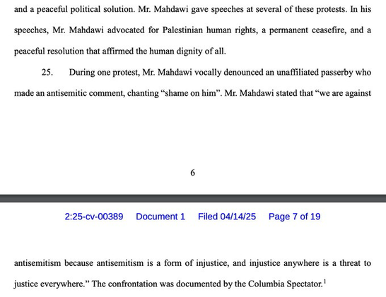 Mohsen Mahdawi filing