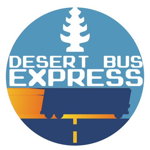 The Desert Bus Express logo, which is similar to the Desert Bus for Hope Logo, but features a Bus speeding to the right in the center of it, instead of the desert landscape.