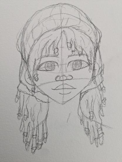 Sketch of a girl with dreads and a bandana