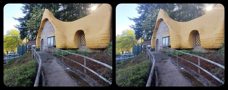 The old entrance is now a gift shop. Concrete made to look like a thatched roof building.