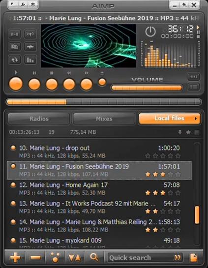 Screenshot of AIMP audio tool playing a DJ set by Marie Lung