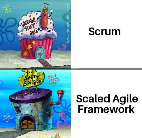 SpongeBob Weenie Hut Jr's labeled Scrum

The Salty Spitoon labeled Scaled Agile Framework