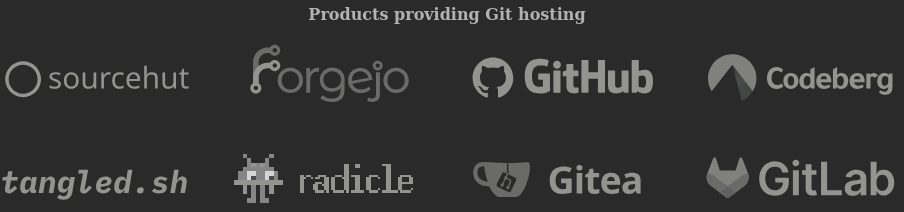 Radicle logo amongst other Git hosting providers on the git-scm website