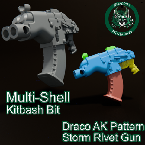 Mini-Draco Pattern Storm rivet gun, with two barrels and two receives and a thick mag.