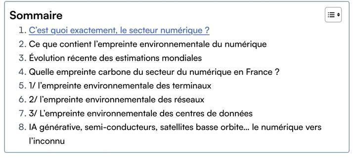 Sommaire empreinte environnementale du numérique
