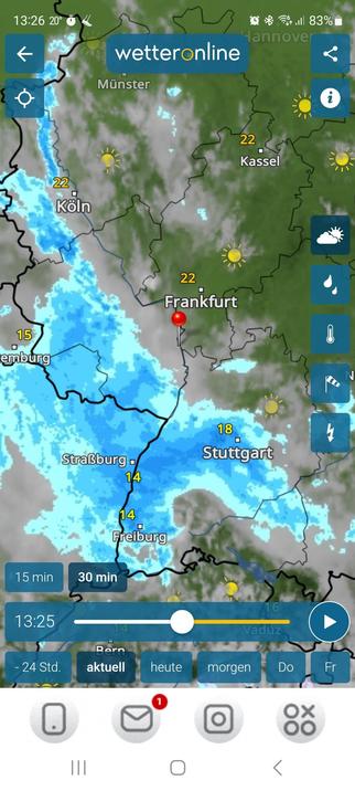 Wetterkarte mit einer ziemlich breiten Regenfront