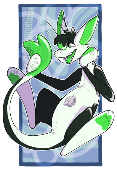 Digital art of a furry character (yinglet) transformed into a living inflatable pooltoy. Character is extremely happy and grabbing its tail admiring the new look.

Artwork by, CaffeinatedCultist