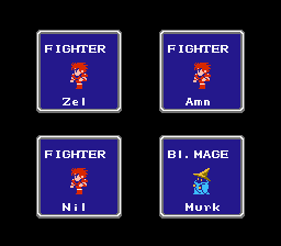 FF screenshot showing three fighters and a black mage.