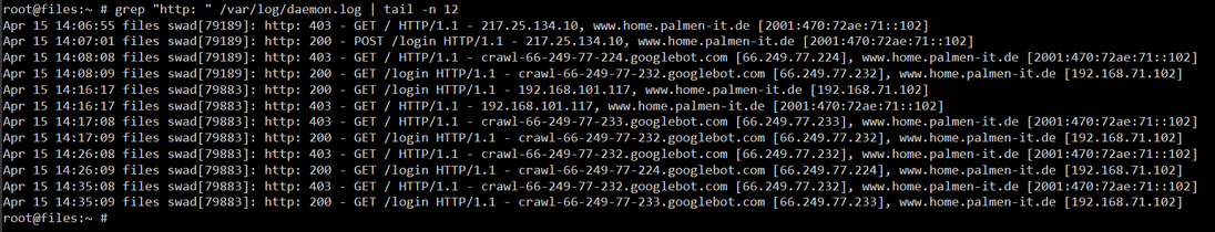 syslog excerpt of swad's request logging with resolving remote hosts enabled
