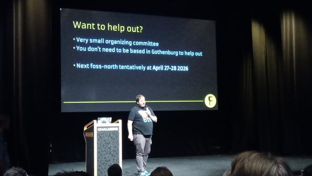Slide with "Wan to help out?"

Next Foss-North is April 27-28 2026!