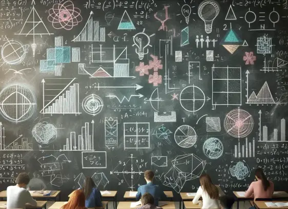 generata AI lavagna di scuola liceo con formule matematiche