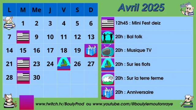 Calendrier stream avril 2025