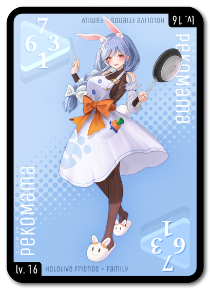 Hololive Triple Triad card for "PekoMama", Usada Pekora's mother; no.1 vtuber debut for concurrent viewers at roughly 180'000.