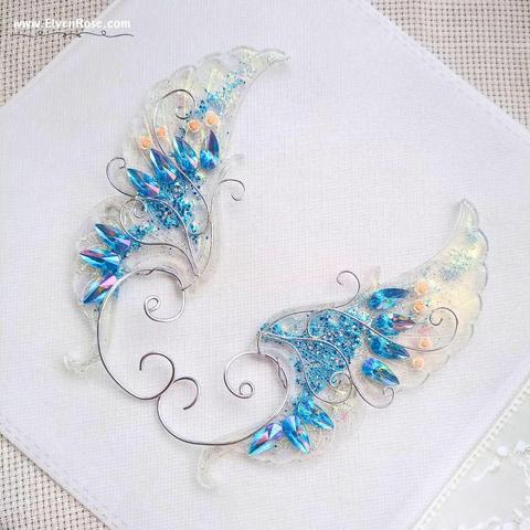 Long Fairy Ears – Resin Elf Ears with Roses, Crystals & Silver Wire