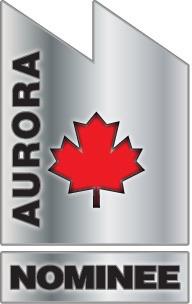 A logo with a red maple leaf and the text "AURORA NOMINEE" in bold black letters.