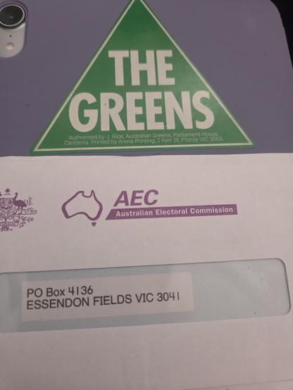 The AEC postal vote in it's envelope