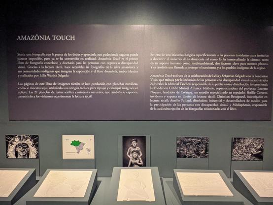 Amazonia Touch.
Abajo del texto se ven fotos en blanco y negro con imagenes en 3D de lo mismo en relieve.