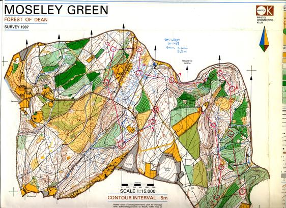 1 to 15000 five colour orienteering map of a mainly runnable forest.