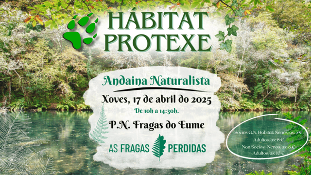 Cartaz da actividade co anuncio sobre unha imaxe dun río con bosque de ribeira