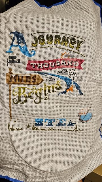 Cross stitching work in progress Wednesday.