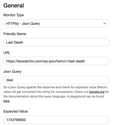 Screenshot showing I'm checking the LWTV api for last death and confirming the died date.
