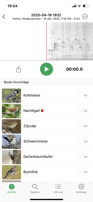 Vogelstimmenapp zeigt verschiedene Vögel an, mehr als wir zu sehen bekommen.
