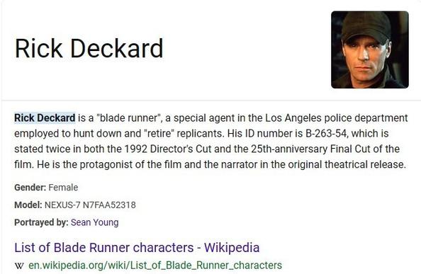 #PlotTwist: #MisterRickDeckard was #Portrayed by #SeanYoung... #BingAI says so...