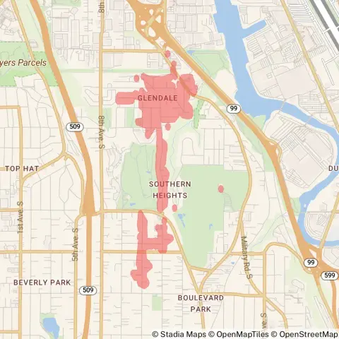 A map showing the location of the outage, centered around 14th Avenue South in Burien.