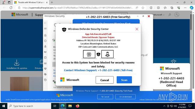 Screenshot of a phishing page analyzed in ANY.RUN Sandbox