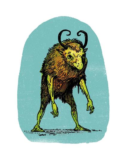 Illustration of an ogre with horns and a big nose