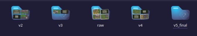 a bunch of folders, displayed in a file manager, folders are labeled v2, v3, raw, v4 and v5_final