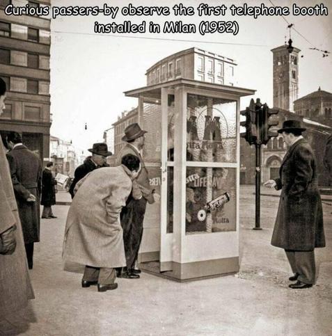 First phone booth installed. Milan, 1952.