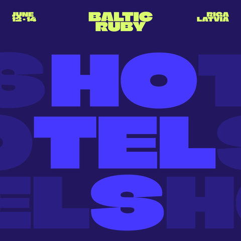 Hotels lettering on the branded background.