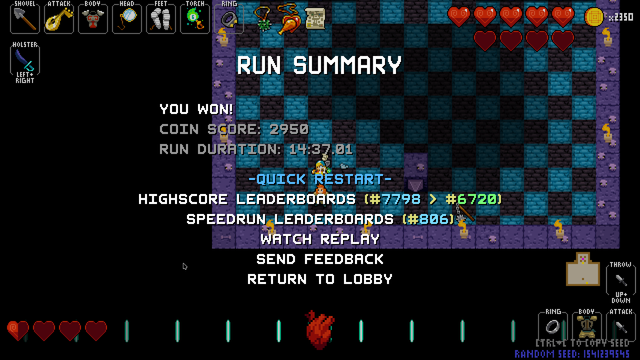 Run summary

You won!
Coin score: 2950 (#6720)
Run duration: 14:37.01 (#806)