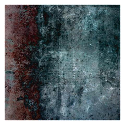 abstract artwork - a textured surface, mostly in shades of cool blue-greys, with a shift to reds and pinks down the left hand edge.