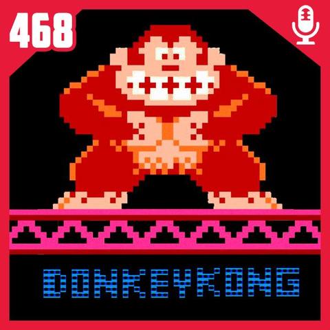 Capa do episódio 468 do podcast Fliperama de Boteco.
Imagem em aspecto 1:1, borda vermelha, mostra o número 468 no canto superior esquerdo, desenho de um microfone estilizado no canto superior direito. No centro, o desenho do Donkey Kong em pixel art, baseado no jogo clássico.