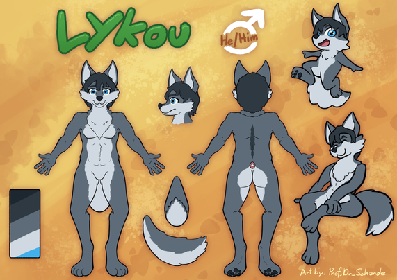 Reference sheet for Lykou the konuul. This is the SFW nude version.