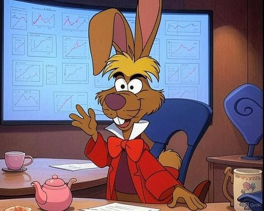 the march hare sharing a clutter of graphs and charts during a presentation on a flip chart tripod