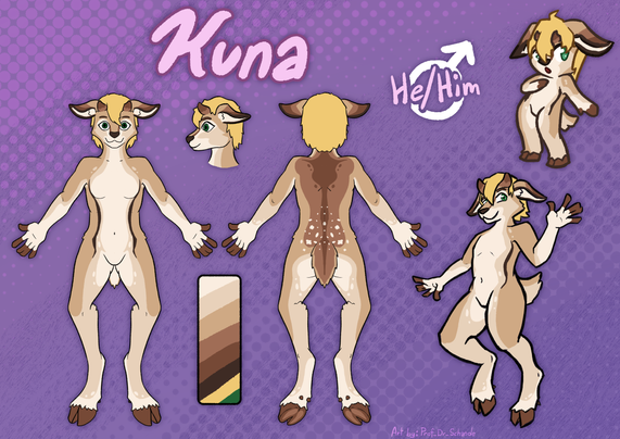 Reference sheet for Kuna the sereva. This is the SFW nude version.
