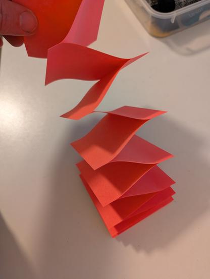 Post-It Notes that expand like an accordion, causing confusion and wasting notes.