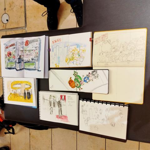Participants' sketchbooks at the end of the meeting during the throwdown.