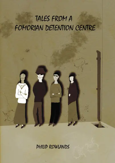 A sepia-tinted scene of four kids leaning against a wall, under the title "Tales From A Fomorian Detention Centre".

Two of the kids have fangs and skin fungus. One of the other kids has a cigarette in his mouth, and the fourth has draped an old shawl around her.