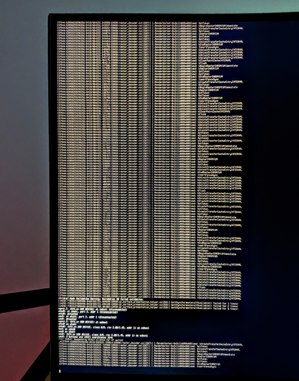 monitor connected to desktop, showing Xorg session log during tty crash handler exit