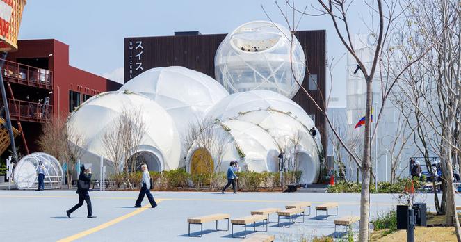 spherical swiss pavilion at expo 2025 osaka draws from floating bubbles