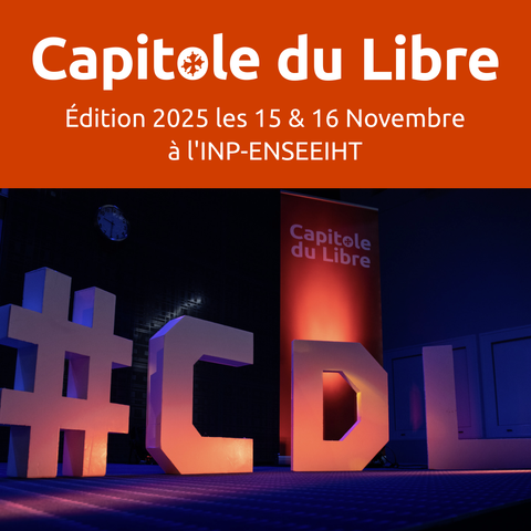 Visuel scène principale Capitole du Libre avec kakemono et lettres CDL